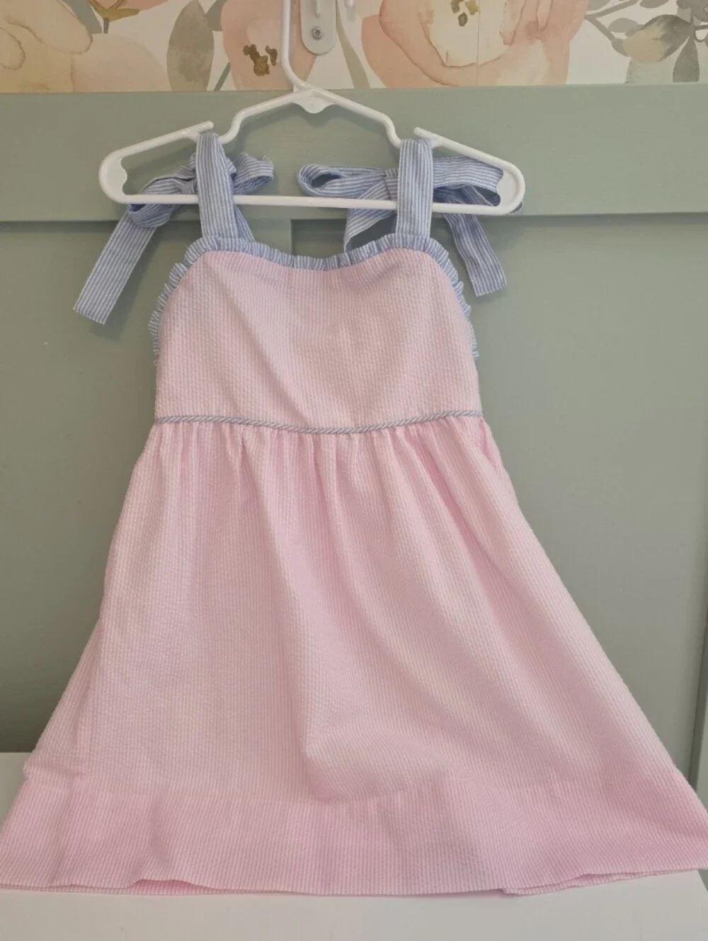 The Yellow Lamb 4 Or 4t Pink Sundress with Blue Tie Straps Smocked Brand